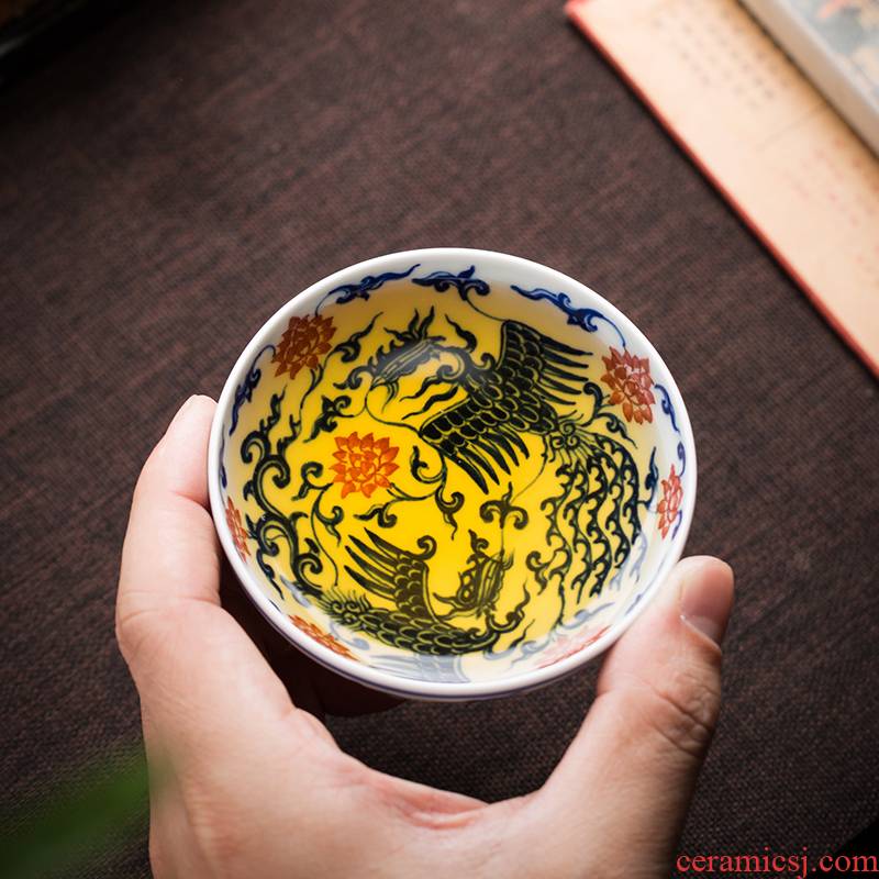 The Owl up jingdezhen hand - made porcelain teacup master cup tea cup double phoenix grain under the glaze color art ceramic tea set