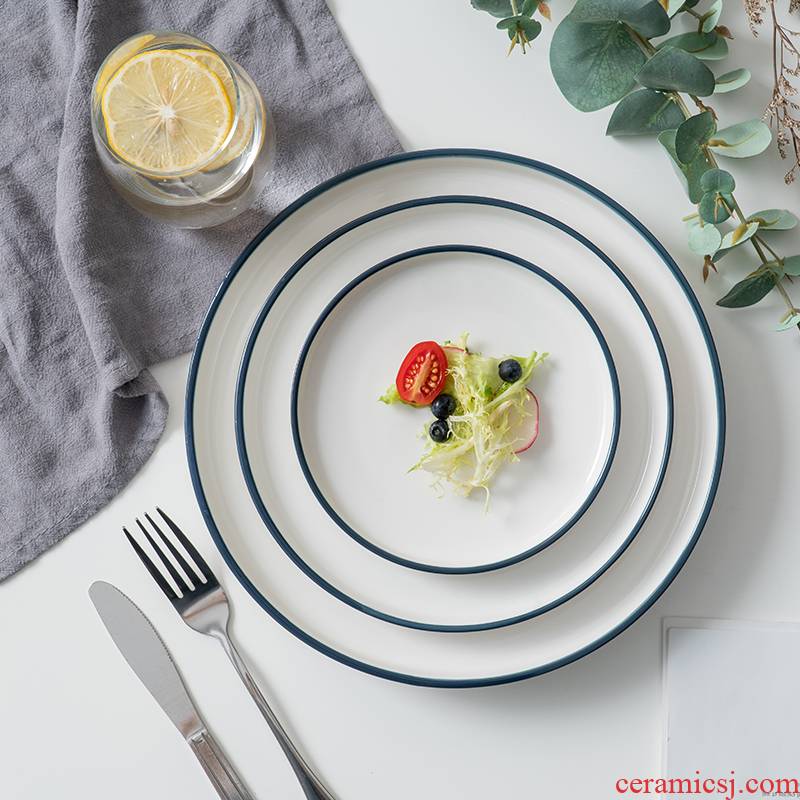 British creative ceramic disc flat western home plate pasta dish plate FanPan steak restaurant shallow dish