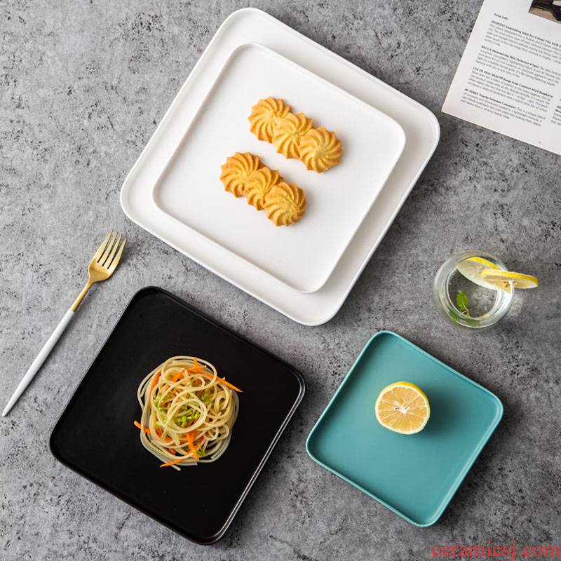 Northern wind creative ceramic tray sifang irregular rectangular plate plate household utensils cake flat dish dish dish