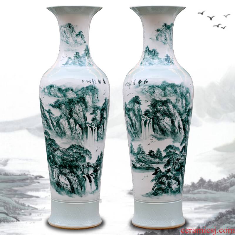 Jingdezhen ceramic hand - made traditional Chinese painting landscape big vase sitting room hotel opening gifts store hall floor furnishing articles