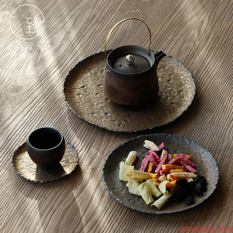 Restoring ancient ways by mud cup mat Japanese manual fine gold up ceramic dry tea saucer dish pot of kung fu tea accessories