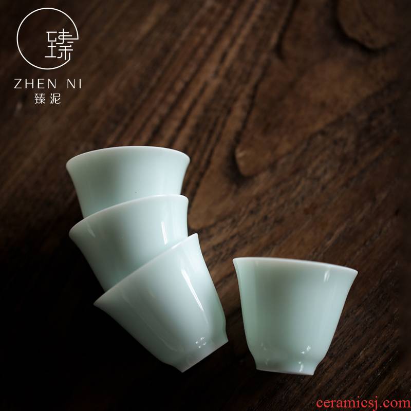 "Green sample tea cup jingdezhen shadow manual thin foetus ceramic kung fu tea cups household white porcelain bowl with master single CPU