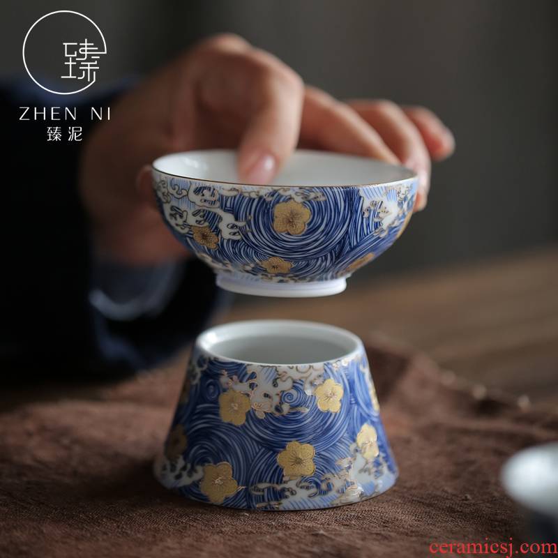 By mud jingdezhen colored enamel) checking ceramic tea set of the filter kung fu tea set) accessories
