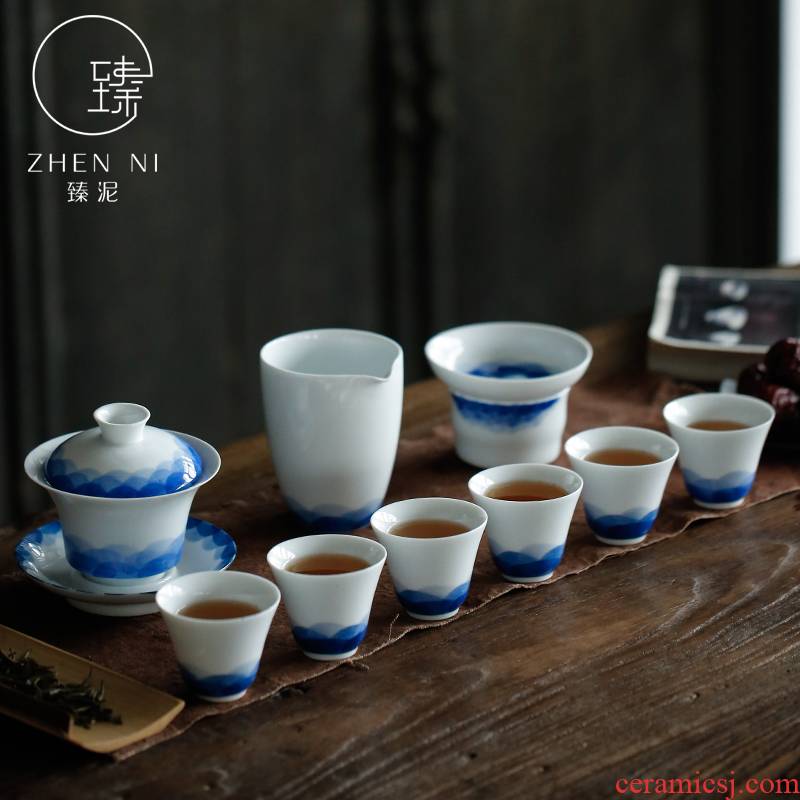 Hand - made by clay was suit jingdezhen thin foetus by Hand only three tureen household kung fu tea set of tea cups