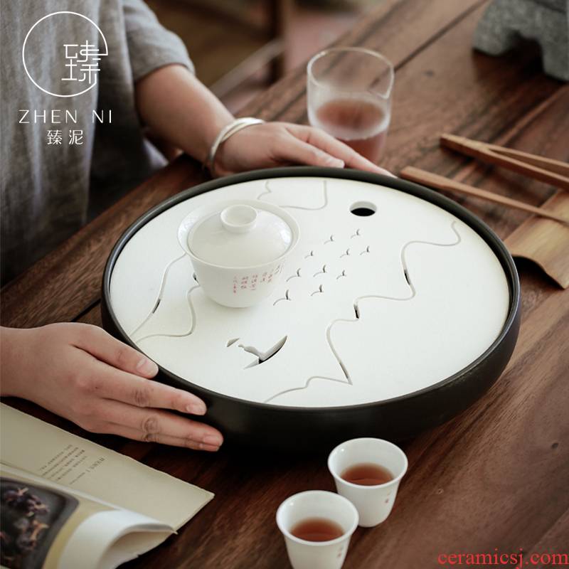 By household ceramic tea tray was large mud water circular dry tea Japanese contracted tea saucer kung fu tea set