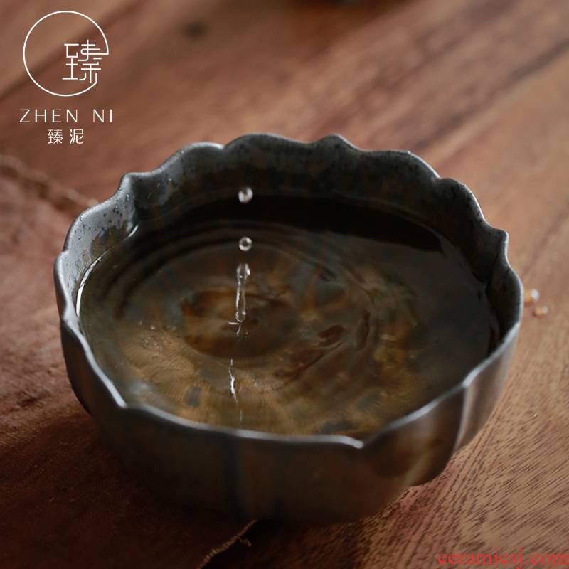 By mud large tea wash bowl of Japanese manual fine gold lotus cup for wash ceramic kung fu tea in hot water jar cylinder parts