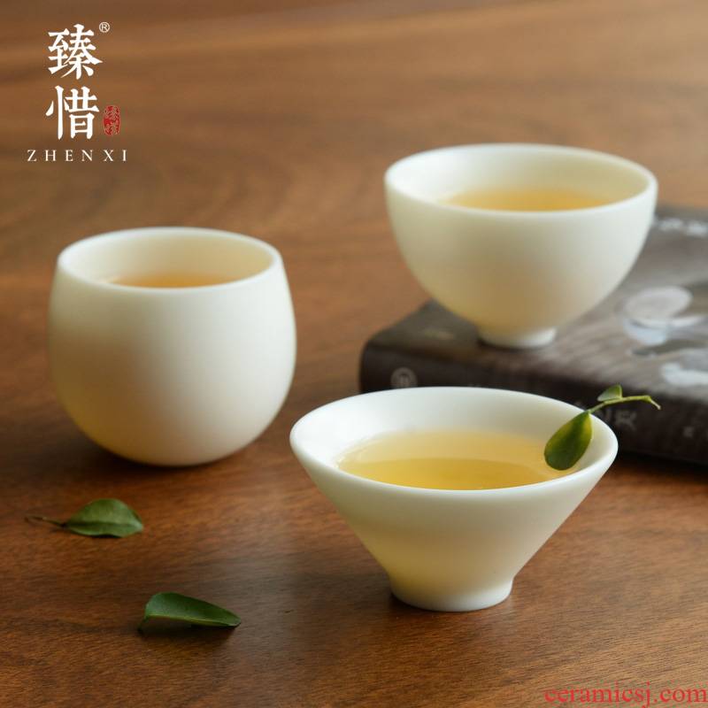 Become precious little Chinese dehua white porcelain suet jade porcelain teacup ceramic biscuit firing glaze kung fu tea master small cup