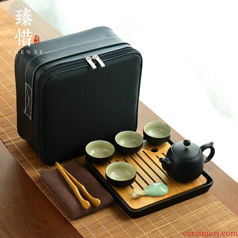 By understanding the modern portable bag in black ceramic kung fu tea set household contracted small mini dry tea tray