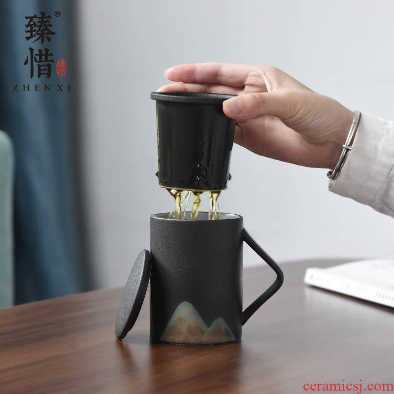 By understanding the modern distant mountains mark cup with cover filter ceramic cups creative office cup ink wind household water bottle