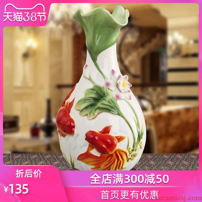 Jingdezhen ceramic gift of home furnishing articles household decoration decoration flower goldfish enamel porcelain vase
