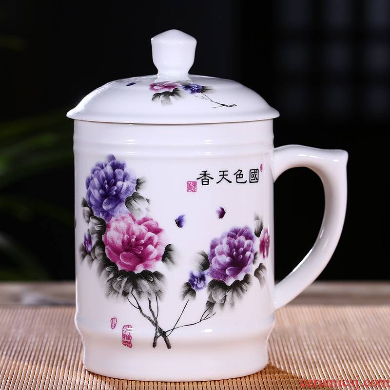 Jingdezhen ceramic cups with cover ipads China blue water cup China personal office and meeting with cup size