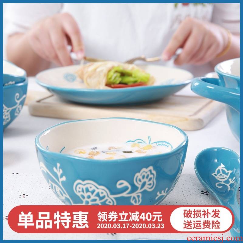 Collect butterflies yuquan 】 【 Korean dishes suit Japanese household tableware ceramic bowl dish rice bowls rainbow such use