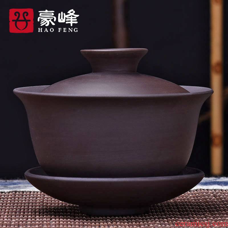 Chinese style household HaoFeng violet arenaceous tureen large ceramic lid tea kungfu tea set three only tea tea taking