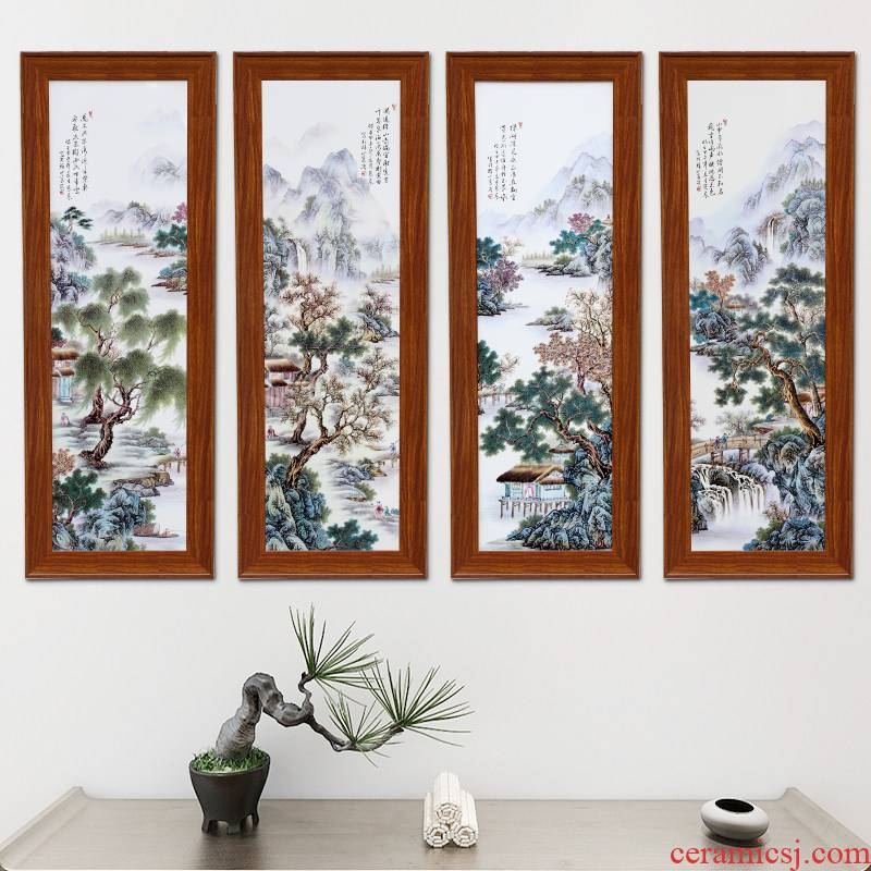 Jingdezhen study of new Chinese style of sitting room adornment four panel strip quadruple landscape of traditional Chinese painting hangs a picture scroll calligraphy and painting