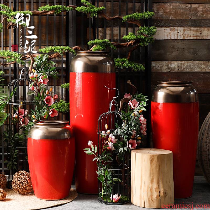 Large vases, ceramic I and contracted Chinese red red wedding festival furnishing articles flower arranging new Chinese style living room