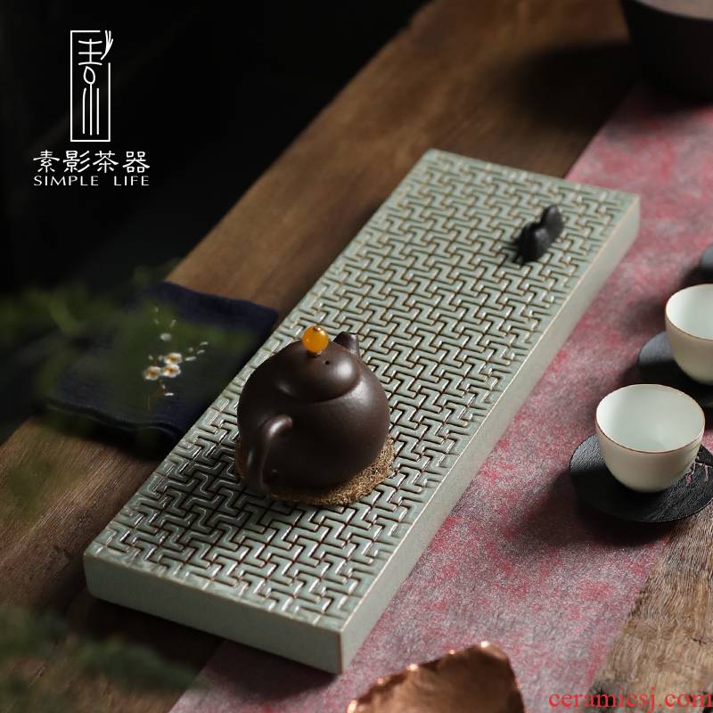 Drainage tea tray, shadow home ceramic rectangle dry mercifully tea one - piece dry wet amphibious contracted restoring ancient ways