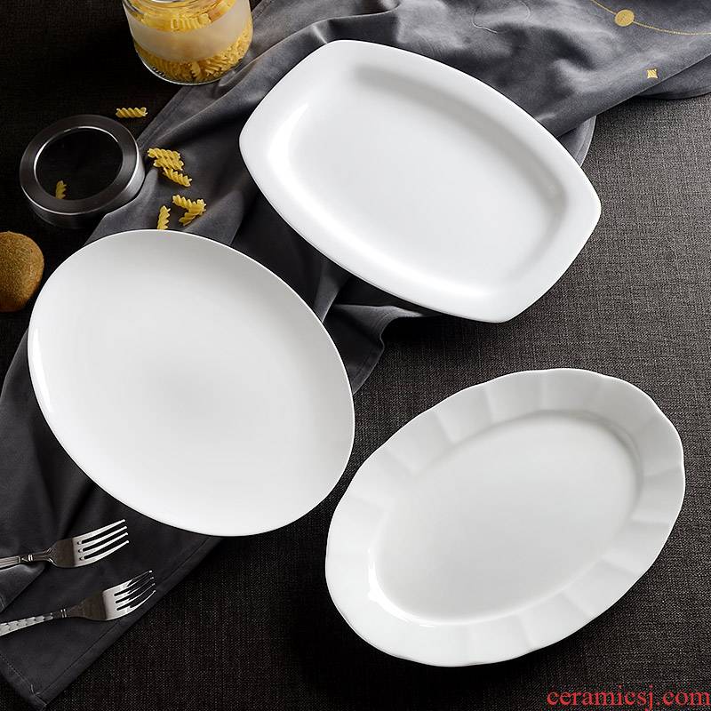 Pure white ipads porcelain tableware move fish dish steamed fish with elliptic ceramic fish dishes long big plate