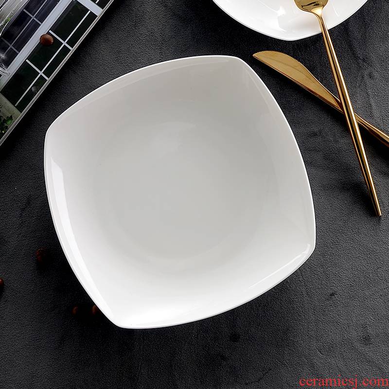 White porcelain home son breakfast White ipads China plate 8 inches square ceramic deep soup plate new dishes