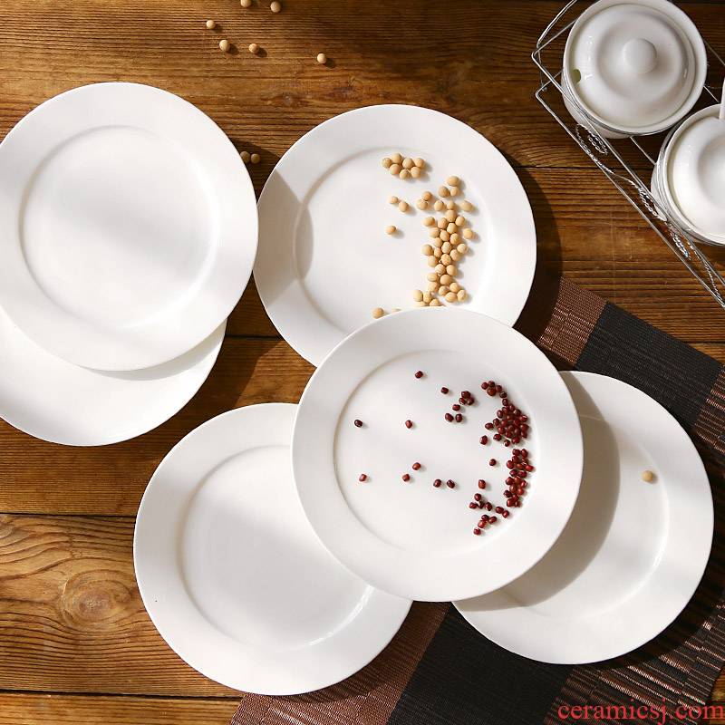 Six, eight inches round flat ceramic plate household contracted western - style food dish soup plate microwave ipads plate