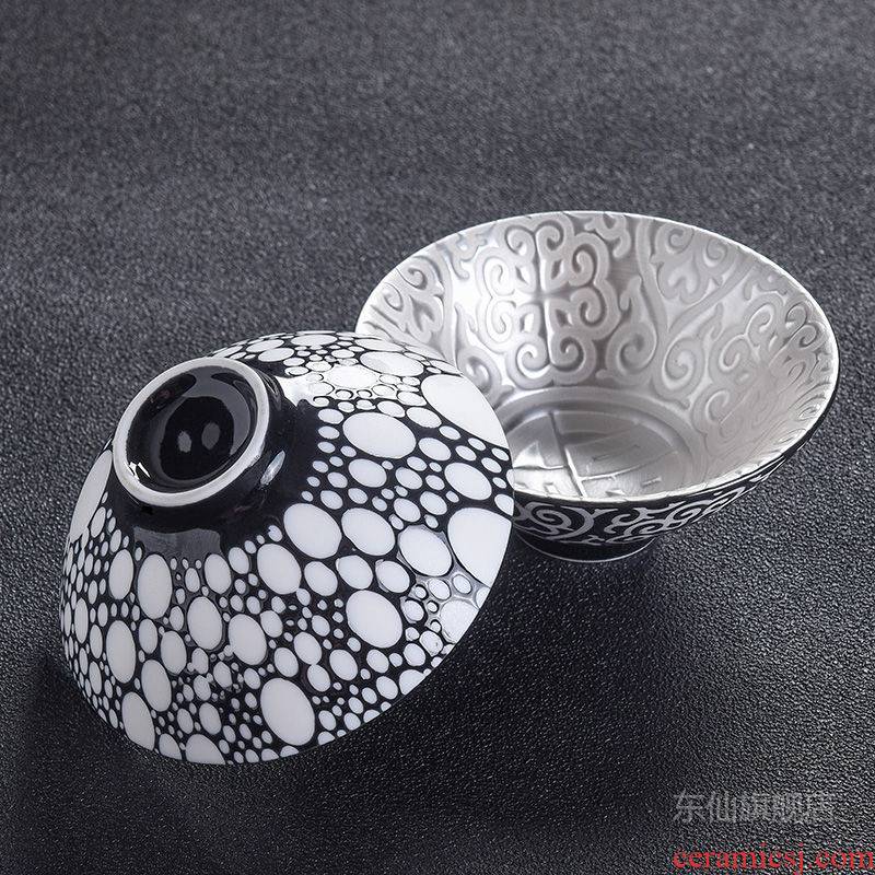 Kung fu coppering. As silver cup silver cup 999 sterling silver bladder ceramic masters cup sample tea cup perfectly playable cup cup single CPU