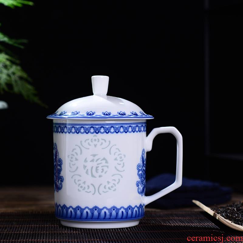 Jingdezhen ceramic cups with cover with high white clay mugs office gift custom tea tea cup