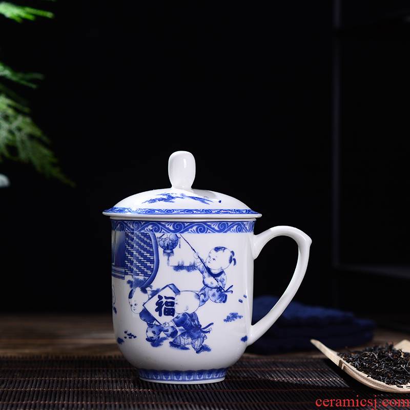 Jingdezhen ceramic cups with cover household glair tea cup of the big office gift fuwa ipads porcelain tea cups