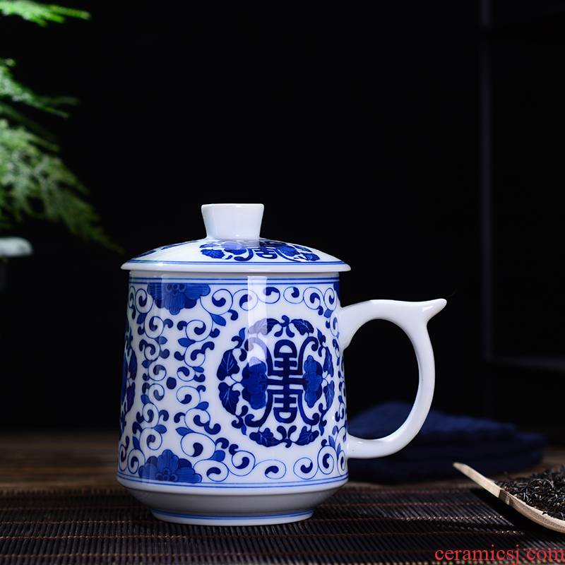 Jingdezhen ceramic cups with cover household under the glaze color mugs office gift custom hand - made tea tea cup