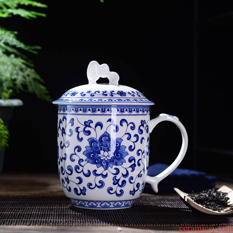 Jingdezhen ipads porcelain cup with cover household glair big cup 800 ml gift custom tea tea cup