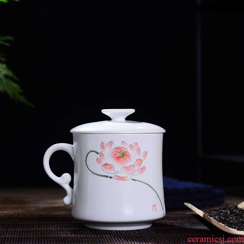 Jingdezhen ceramic cups with cover with matte enrolled glaze tea cup of the big glass gifts customized high white clay tea sets