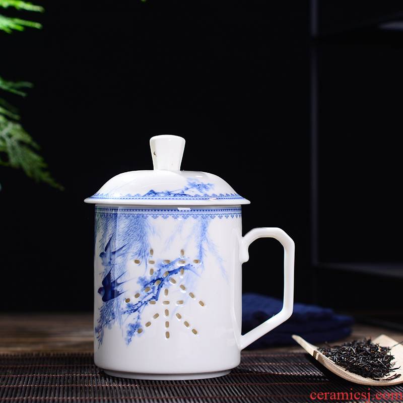 Jingdezhen ceramic cups with cover household double hollow out tea cup large office gift custom tea cups