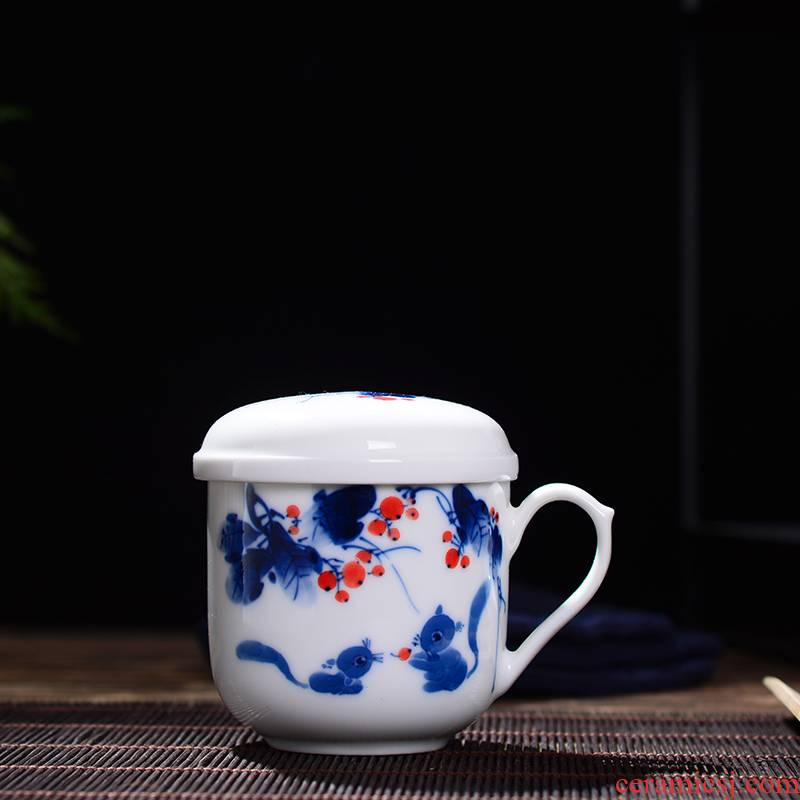 DE farce auspicious jingdezhen ceramic cups, tea cups with cover filter office hand - made tea tea cup