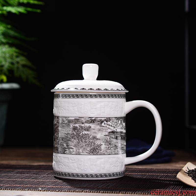 Jingdezhen ceramic cups with cover home relief office gift custom large tea tea cup mugs