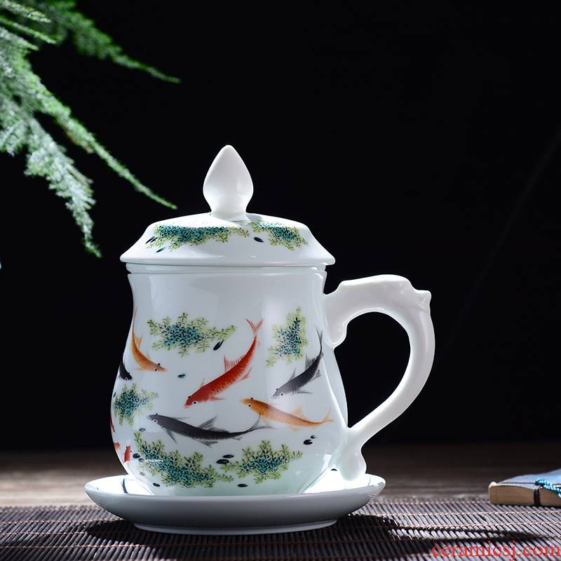 Jingdezhen ceramic filter cups with cover plate office tea cup of water glass separation cup with pallets