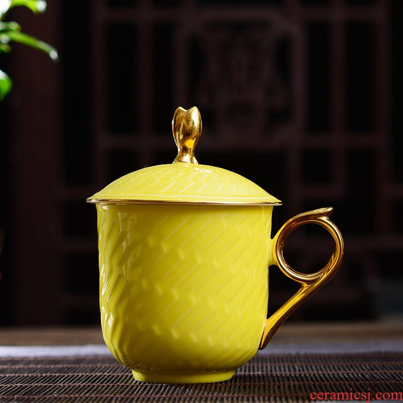 Jingdezhen ceramic cups with cover ipads porcelain cup creative move of a variety of color glaze cup gold cup cup with a gift