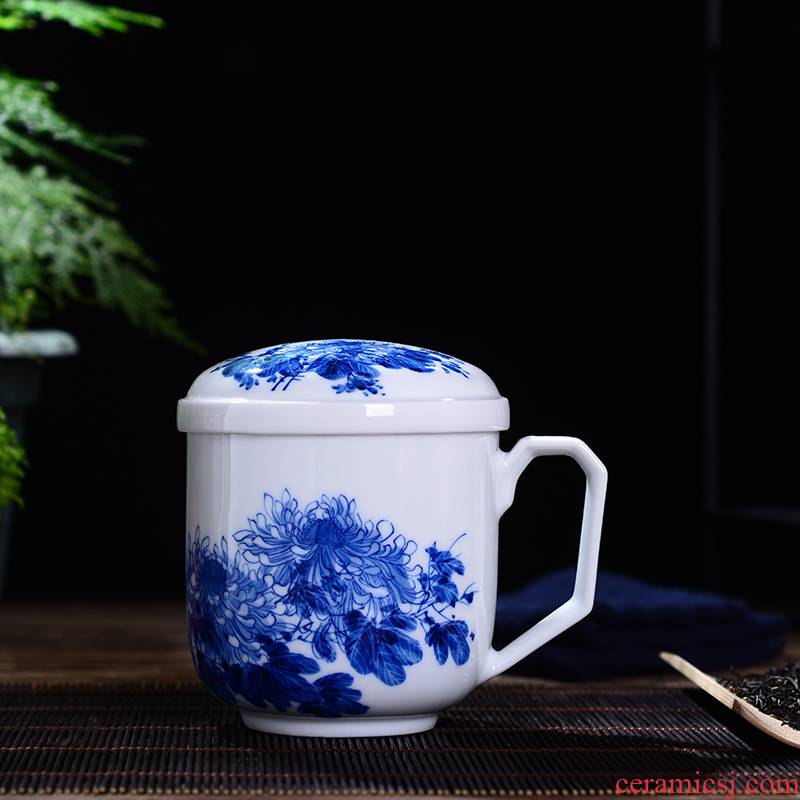 Jingdezhen ceramic cups with cover with) household under the glaze hand - made teacup office gift cups tea sets