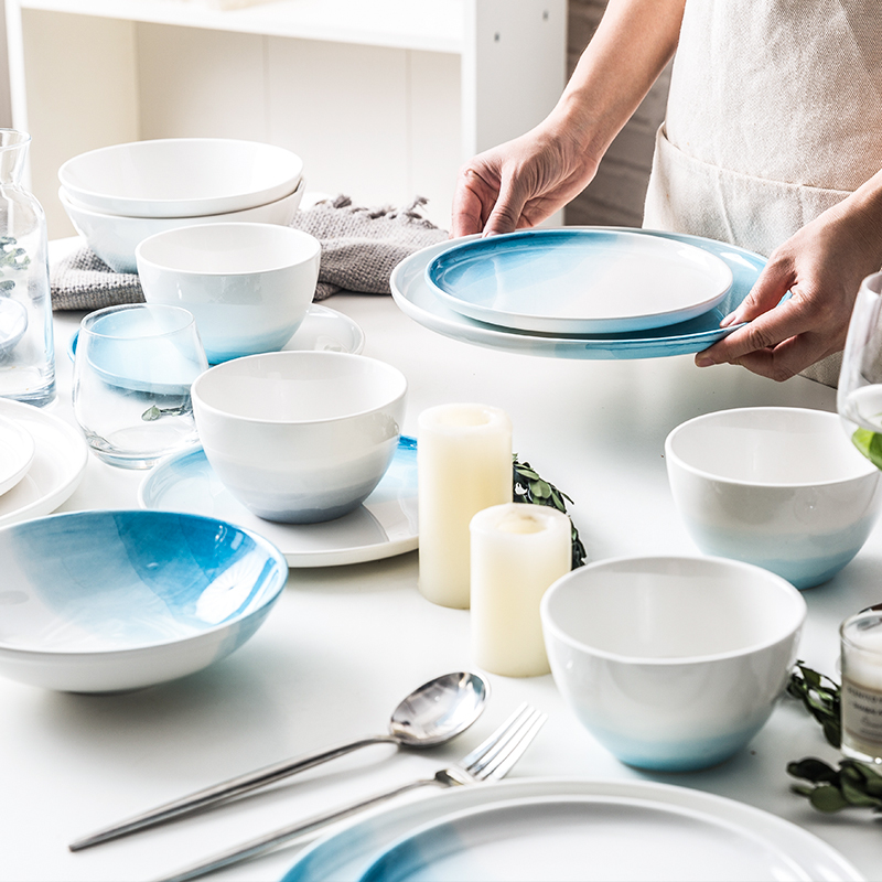 Porcelain soul Nordic gradient creative ceramic tableware suit dish plates home nice salad bowl bowl of dinner plate