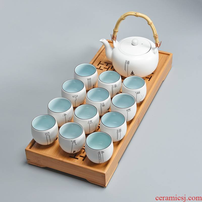 Jun ware ceramic pot of girder contracted household of Chinese style tea sets tea cup teapot zen tea tray of a complete set of 12 cups