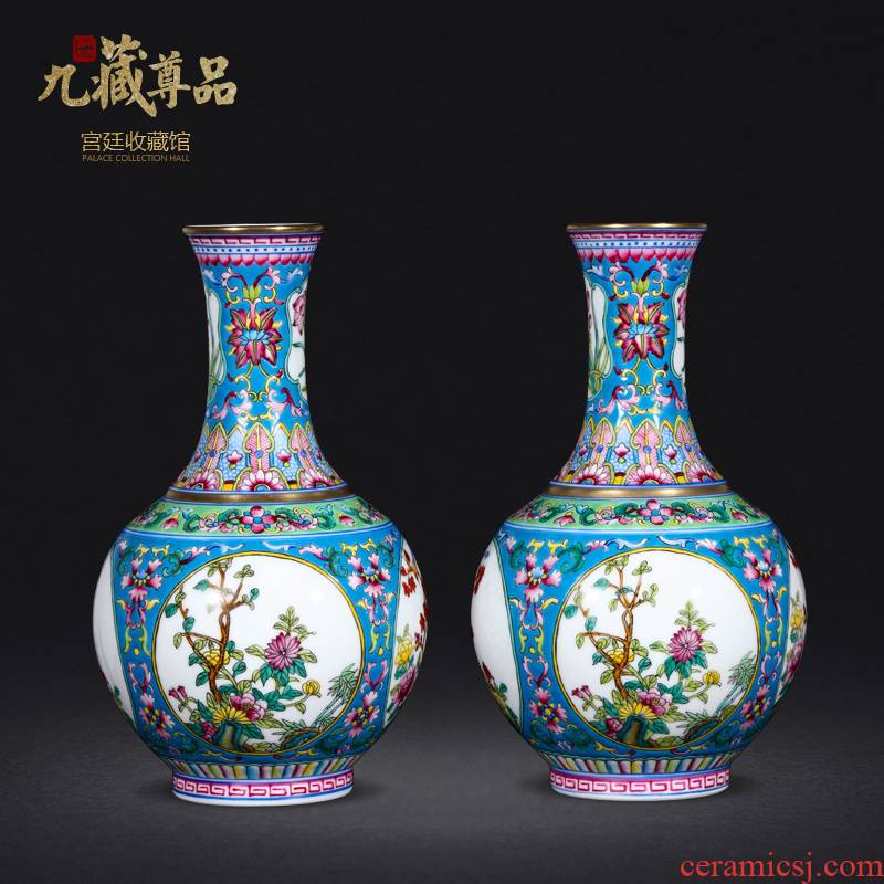 Jingdezhen ceramics antique hand - made colored enamel open window the green lotus flower design classic adornment furnishing articles
