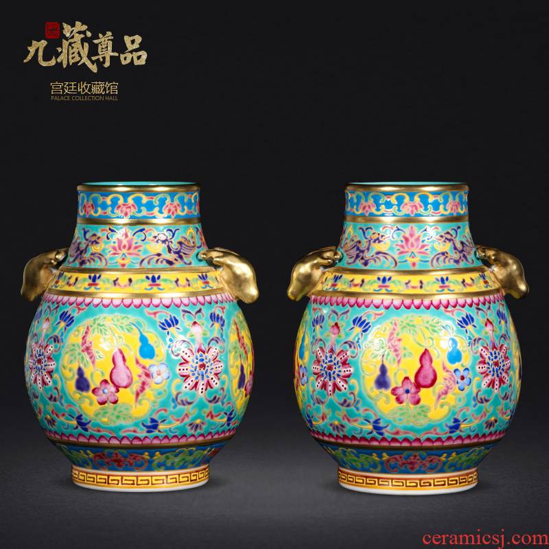 Jingdezhen ceramics antique hand - made lion listen lu chun bottles household enamel vase classic adornment furnishing articles