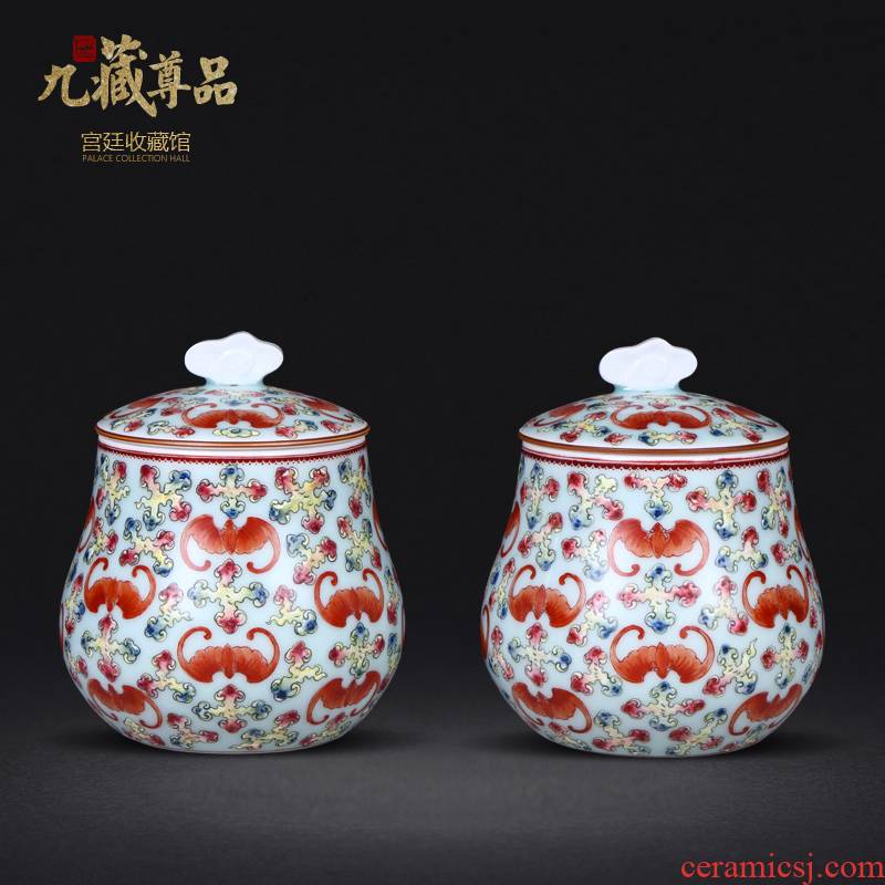 Jingdezhen ceramics antique hand - made pea green glaze the bats grain caddy fixings handicraft decoration penjing collection