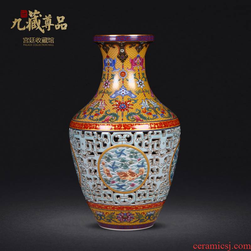 Manual high imitation the qing qianlong pastel hollow out heart bottles of archaize of jingdezhen ceramic vase furnishing articles antique collection