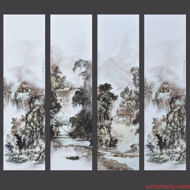 Jingdezhen folk master hand draw four new screen porcelain plate painting the sitting room adornment household furnishing articles
