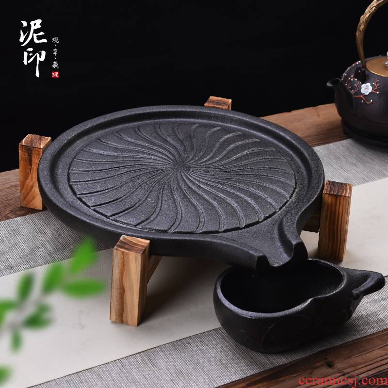 Mud seal stone mill small household ceramics kung fu tea tea dry ground round tray was contracted water tea table
