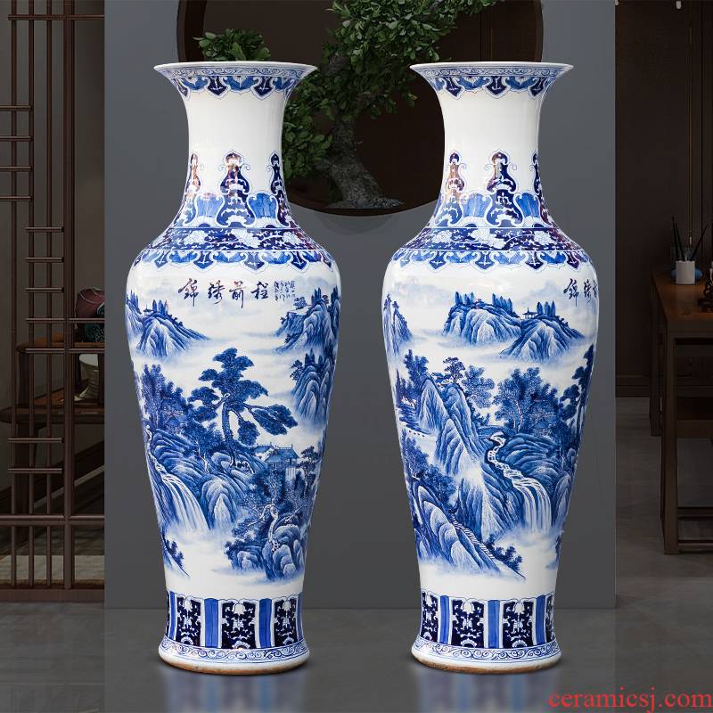 Jingdezhen ceramics vase landing large hand draw claborate - style painting of the blue and white porcelain hotel villa decoration furnishing articles