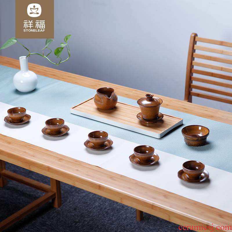Auspicious blessing tea set of kung fu tea tureen Japanese black ceramic cups of a complete set of ceramic household