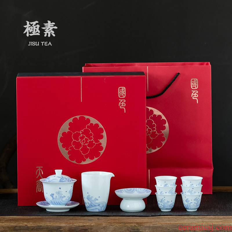 Pole element | dehua white porcelain tea set household ceramics kunfu tea tea, tea gift boxes of a complete set of gifts