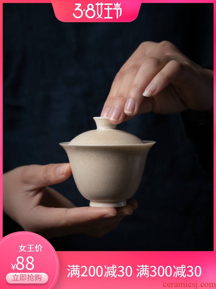 Jiangnan tureen ceramic cups kung fu past three begin a dust burned Buddha tea bowl suit white porcelain tea set