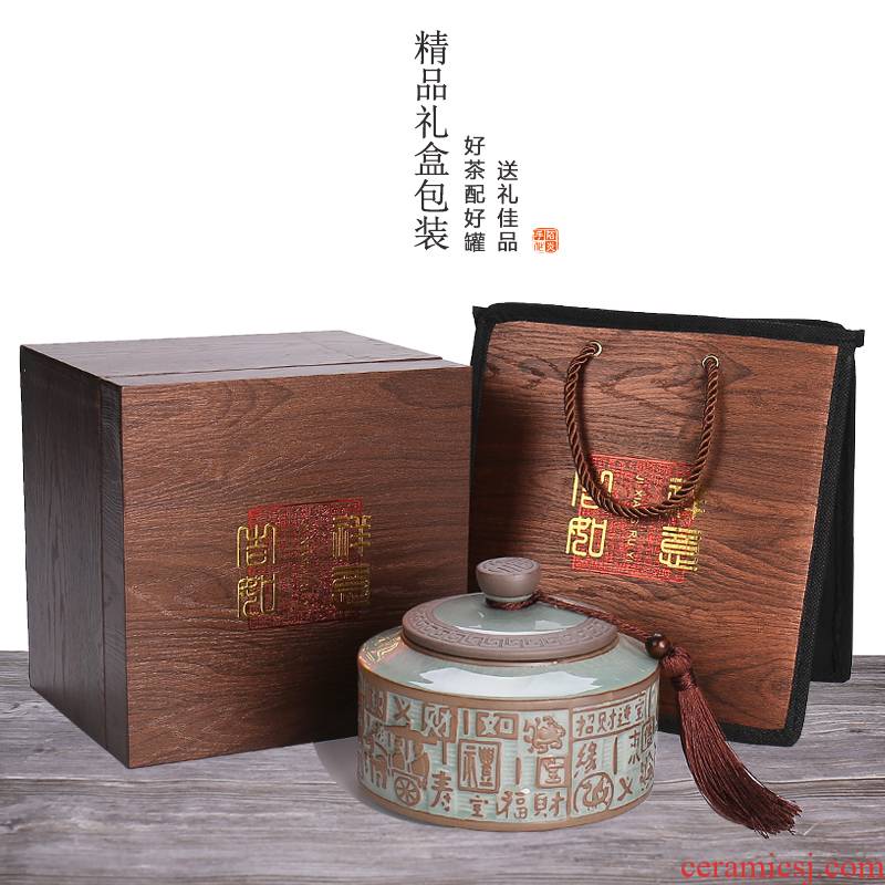 Ceramic tea pot retro seal pot storage jar large general tea gift box customization
