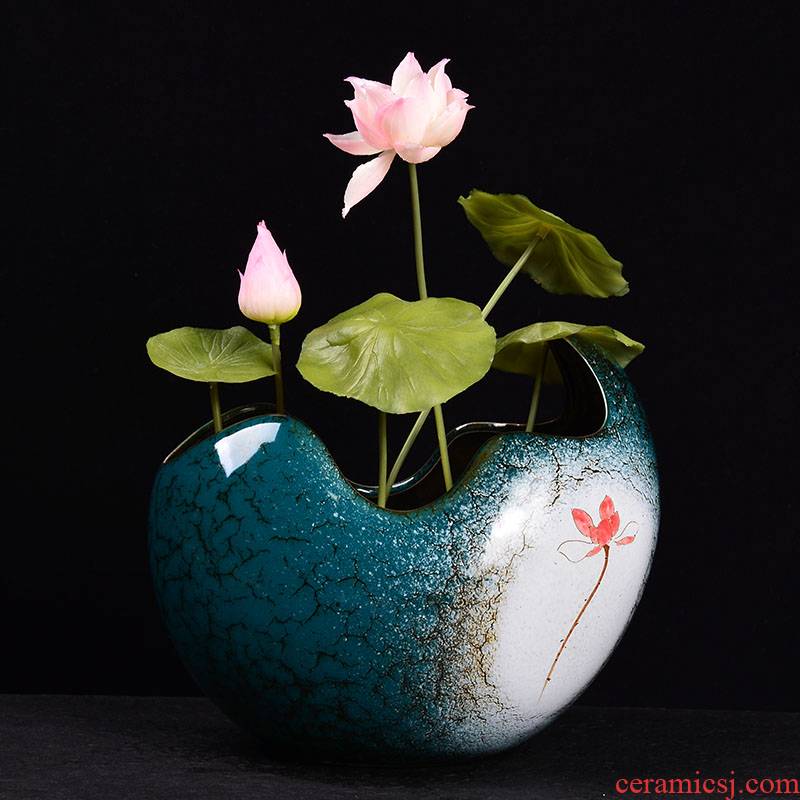 Refers to flower pot hole ceramic large balcony contracted creative water lily bowl lotus qingshan basins hydroponic dedicated copper grass