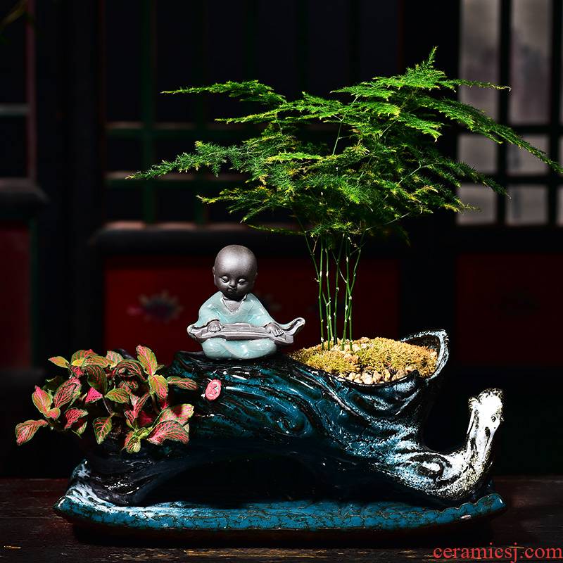 The New Chinese zen flowerpot creative young monk asparagus bonsai home, green potted meat more ceramic POTS of the plants